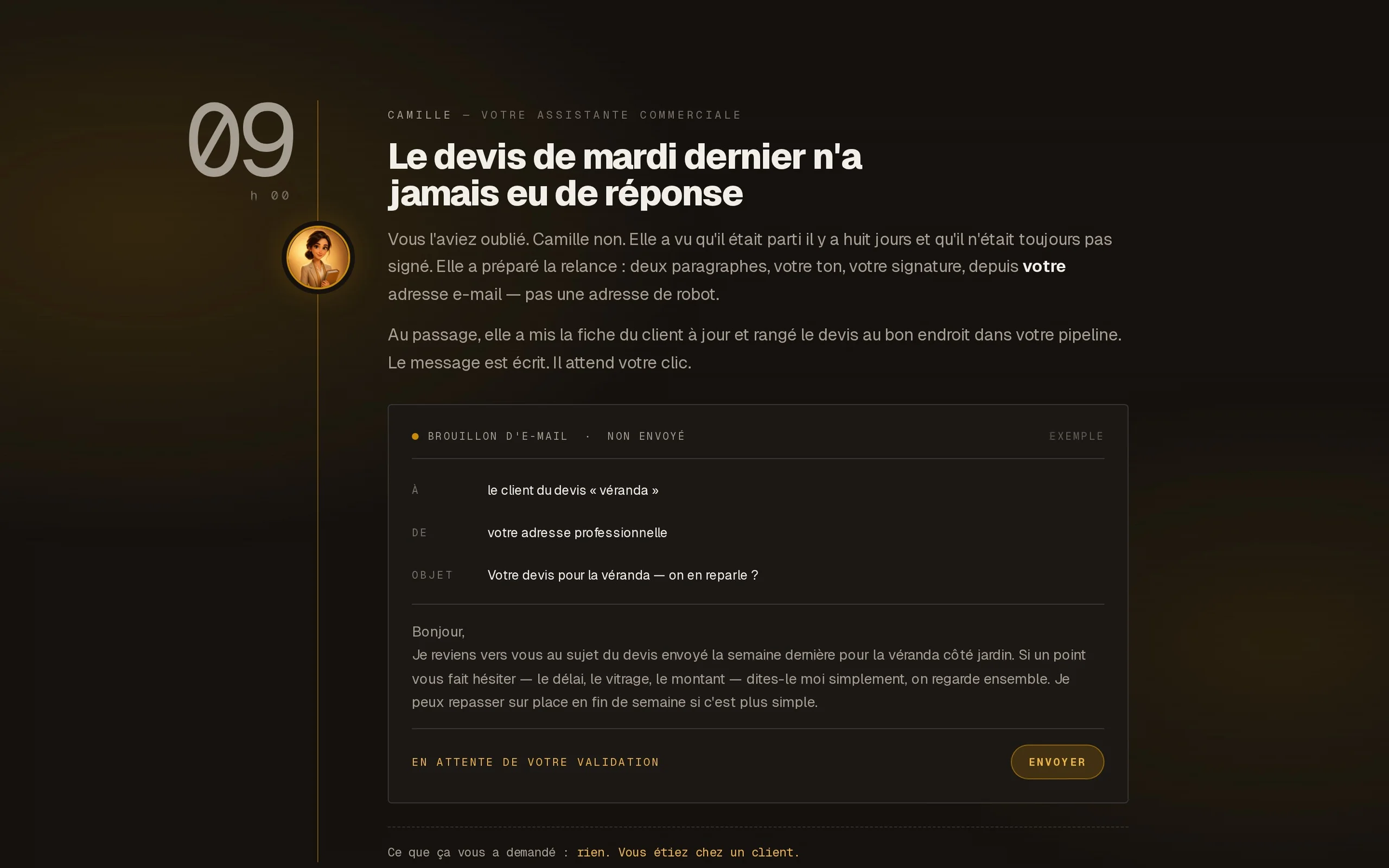Atelier IA ECWeb, camille · relance de devis en attente de validation · exemple publié
