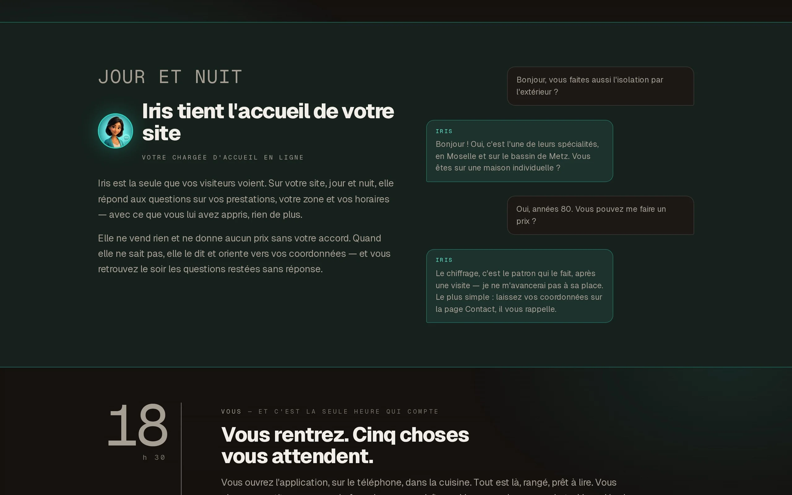 Atelier IA ECWeb, iris · l’accueil du site, jour et nuit · exemple publié