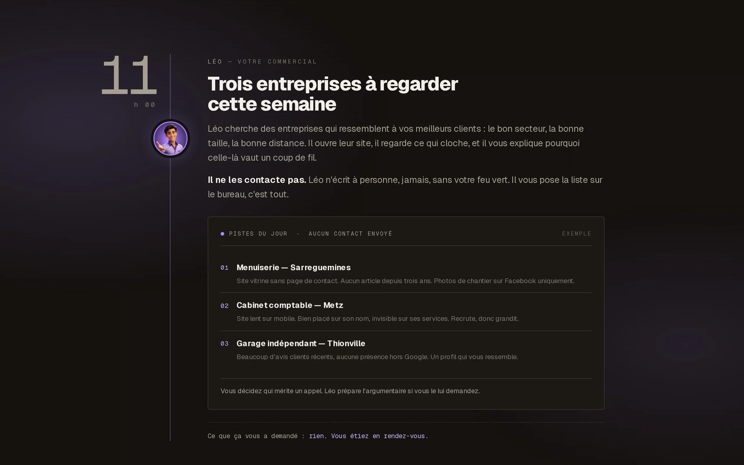 Atelier IA ECWeb, léo · trois pistes de prospection · exemple publié