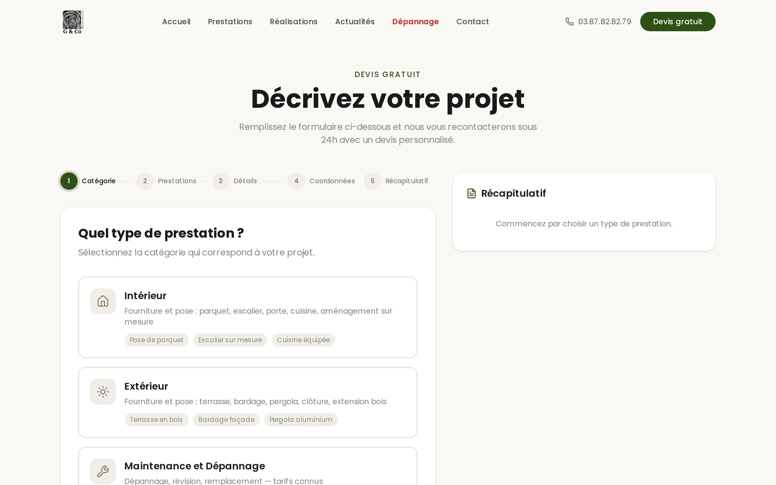 G&Co Menuiserie, demande de devis guidée
