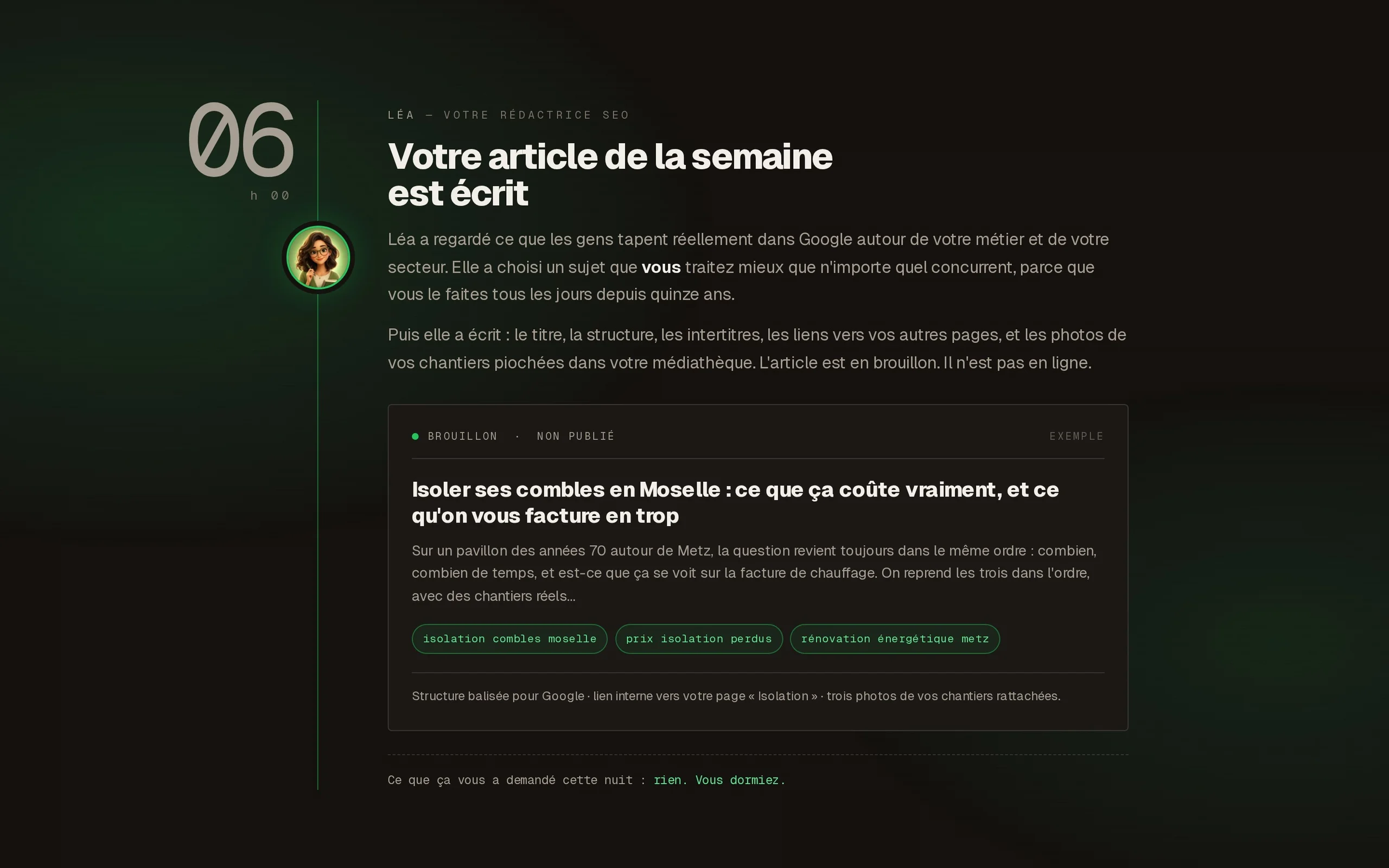 Atelier IA ECWeb, léa · l’article de la semaine, en brouillon · exemple publié